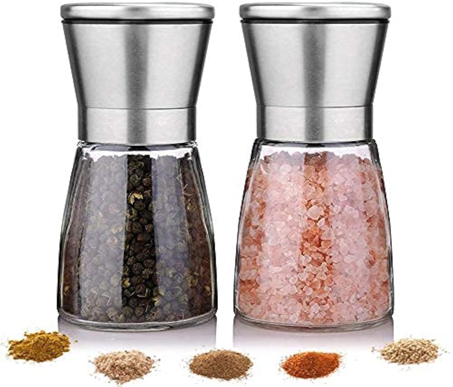 Salt and Pepper Grinder - Premium Stainless Steel Mill with Adjustable Coarseness - Set of 2