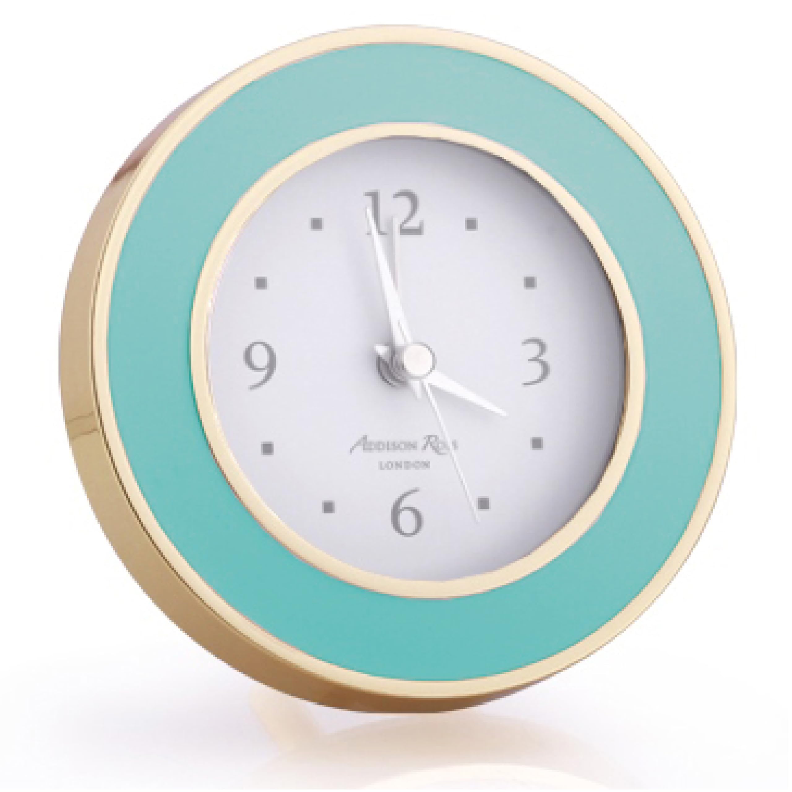 Addison Ross Battery Alarm Clock – Silent Sweep – Compact & Stylish – Alarm Clock Bedside – Velvet-Backed Design/Home & Office Decor – Pastel Blue & Gold