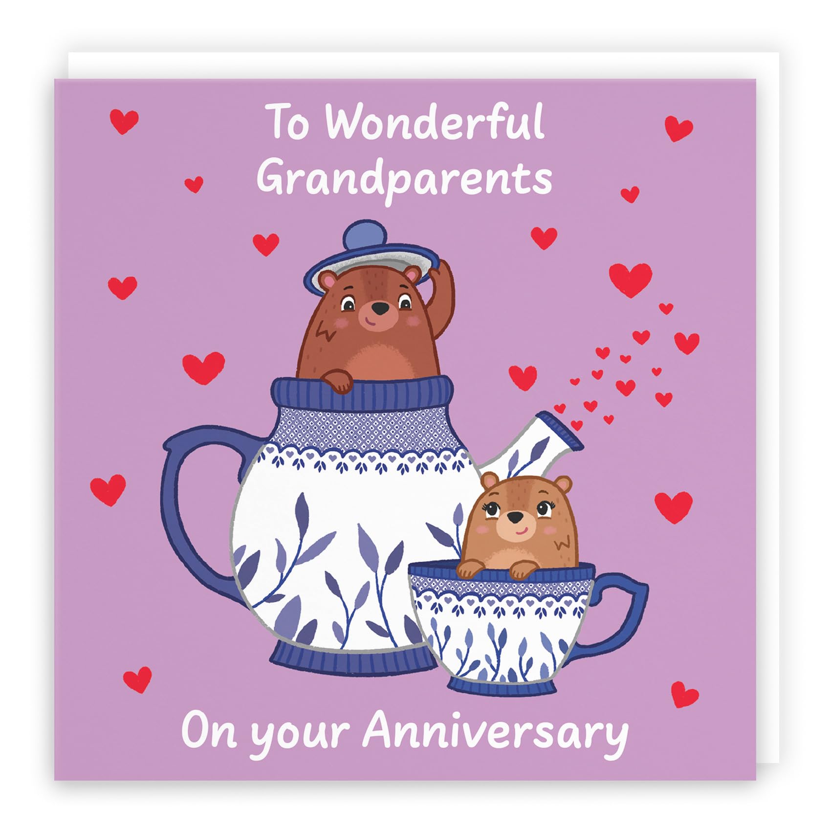 Hunts England - Cute Teapot Grandparents Anniversary Card - Fun Bears Anniversary Card - Love Story Collection