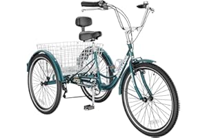 H&ZT Adult Tricycle, 3 Wheeled Bike, Trike Cruiser Bike, with 7-Speed Gear, Parking Brake Handle, Low Step, Large Rear Basket, Elderly Friendly, for Men, Women, and Teens
