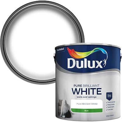 Dulux Silk Emulsion Paint Walls & Ceilings Pure Brilliant White 2.5L