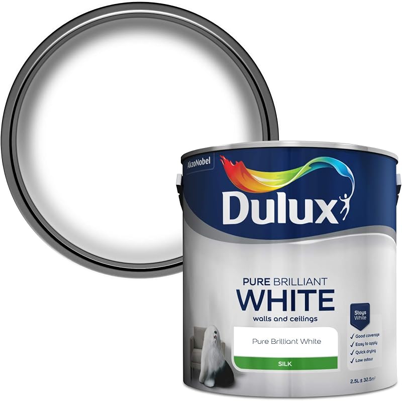 Dulux Silk Emulsion Paint Walls & Ceilings Pure Brilliant White 2.5L
