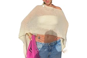 Raruxxin Women Sheer Poncho Top Sexy Y2k Sheer Crochet Off Shoulder Asymmetric Loose Knit Shrug Shawl Summer Beach Cover Ups