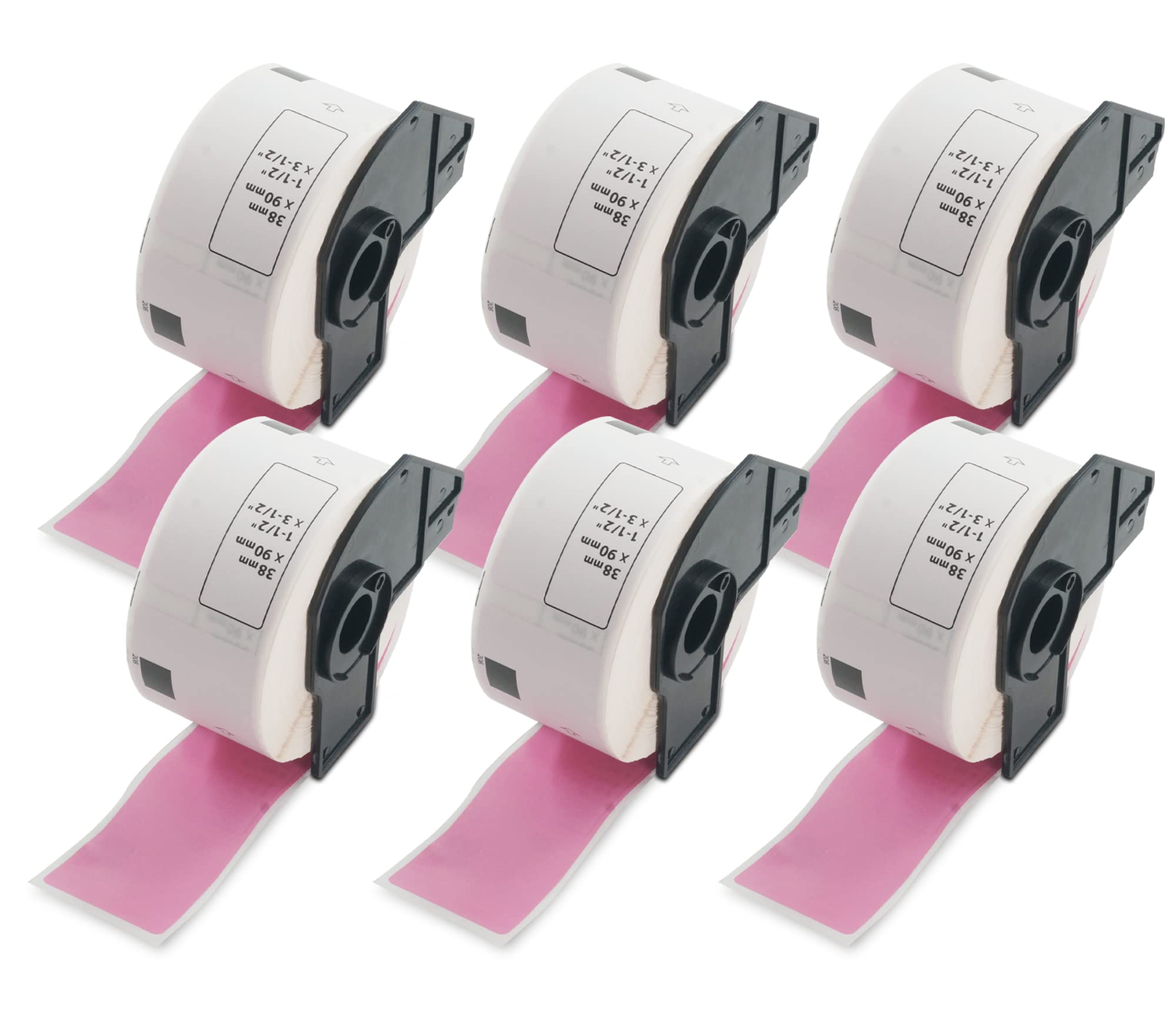 BETCKEY - 6 Rolls DK-11208 Colored Labels, 38mm x 90mm, Black on Pink, 2400 Large Address Labels Using for QL Label Printers — image 1