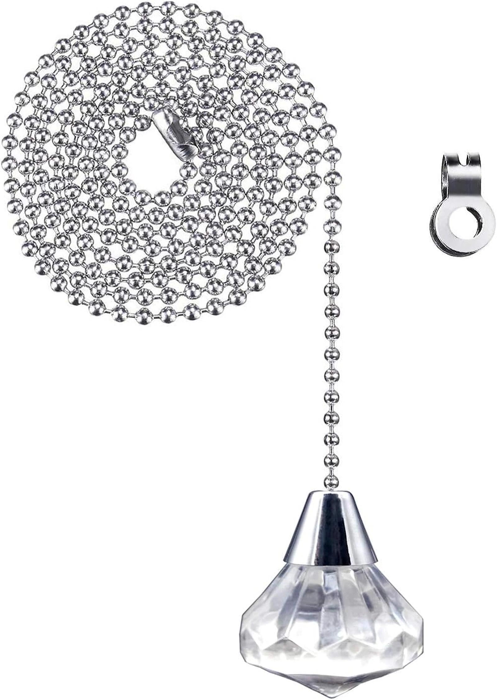 NewZC Crystal Light Pull Chain Extension with 100 cm Length Silver Ball Chain Connector - Bathroom Light String Pull Cord Diamond Bedroom Toilet Blind Ceiling Fan Light Switch Pull Cord Handle