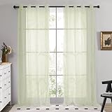 Deconovo Net Curtains Semi Transparent Eyelet Voile 2 Panels Matcha Green 55x102