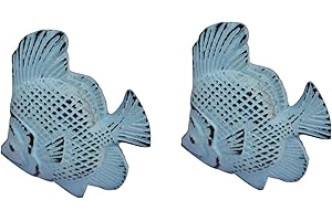 Nautical Tropical Distress Blue Iron Fish Shaped Drawer Knob Set of 2