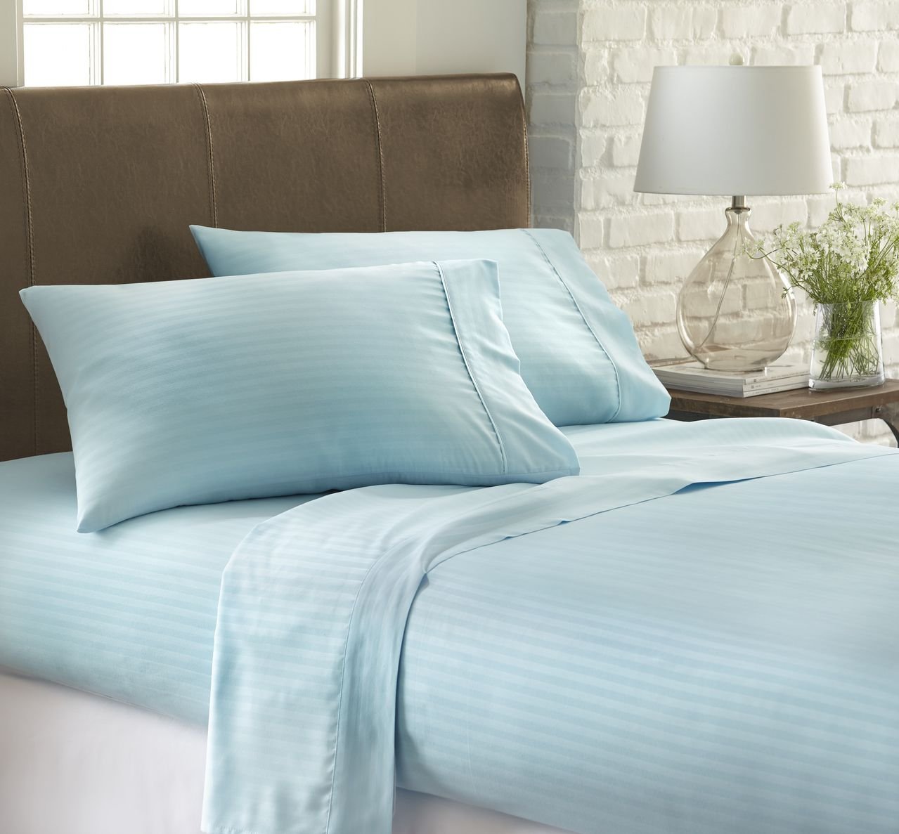 ienjoy Home Dobby 4 Piece Home Collection Premium Embossed Stripe Design Bed Sheet Set, King, Aqua