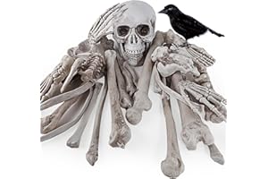 AuroTops Halloween Decoration 29PCS Skeleton Bones and Skulls with a Crow for Halloween Decor/Spooky Graveyard Ground, Outdoor Indoor Halloween Porps Decoration for Life Size Skull Bones