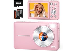 YAXTIFIU 4K Digital Camera, 64MP Autofocus Vlogging Camera with Front Rear Lens, 32GB Card, Flash, 16X Zoom, Anti-Shake, Point Shoot Camera for YouTube Travel Teens Adult Beginner Photography(Pink)