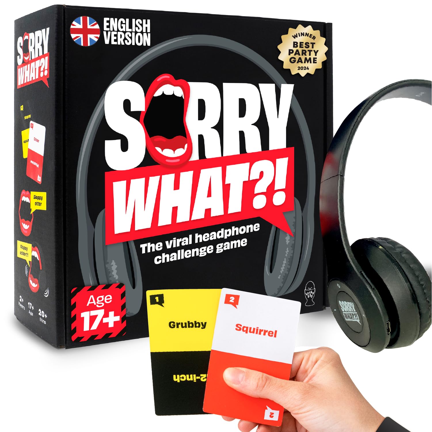 Photo 1 of Sorry What Game - Uncensored Lip Reading Party Games for Adults - Based On The Headphone Challenge TikTok Trend - 2+ Players 40,000 Funny Phrase Combos - Adult Games for Game Night (Ages 17+)