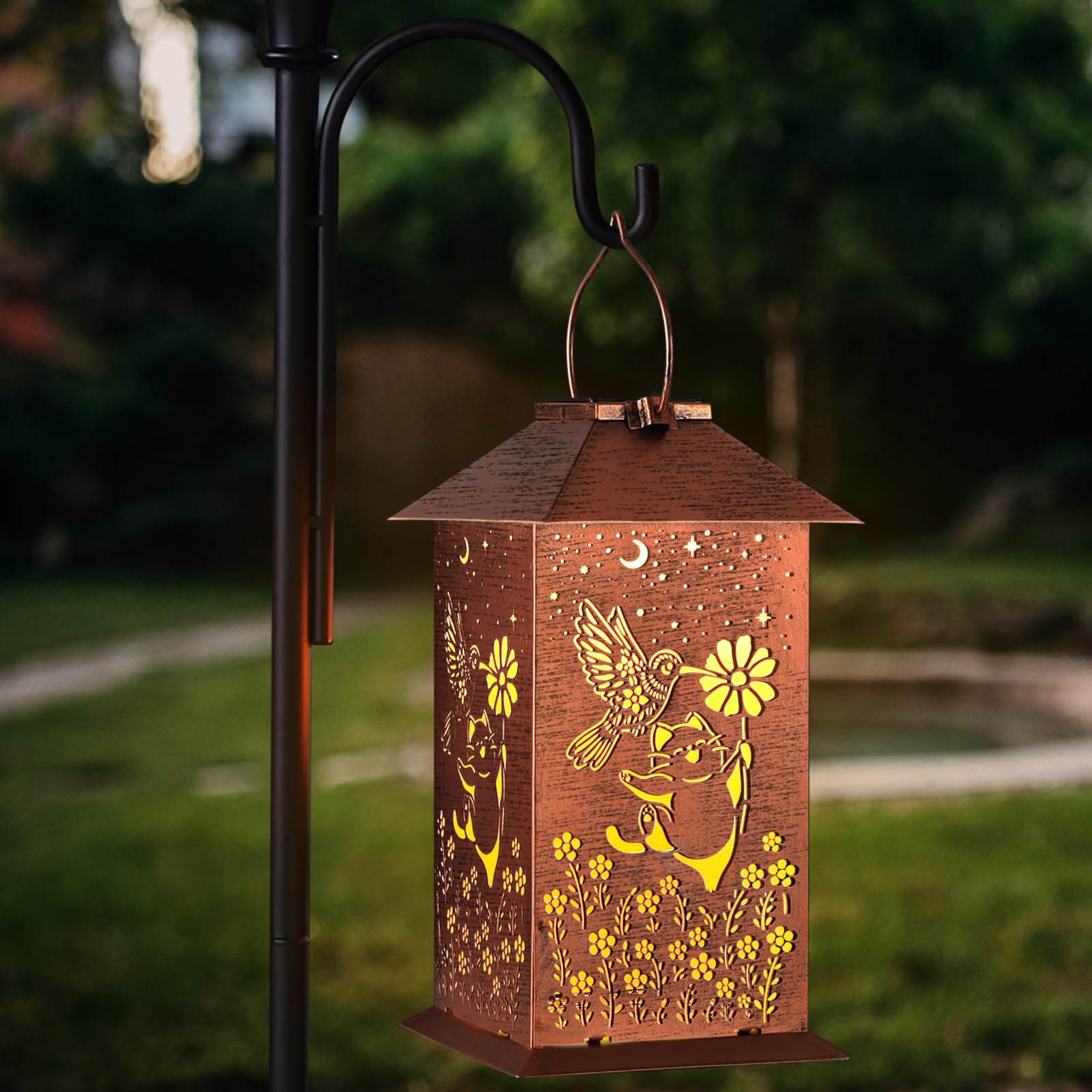 Photo 1 of **LIGHT DOES NOT WORK***Hummingbird Solar Lantern Outdoor Waterproof Hanging Christmas Lights Hummingbird and Cat Garden Decor Birthdays Gifts for Women Mom Grandma Metal Solar LED Light for Patio, Yard, Pathway,Landscape