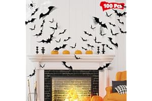 LUDILO 100pcs Bats Halloween Decorations: Halloween Bats Wall Décor Bat Stickers Decals PVC 3D Wall Bat Scary Stickers Halloweens Party Decorations Indoor Outdoor DIY Home Window Door Décor