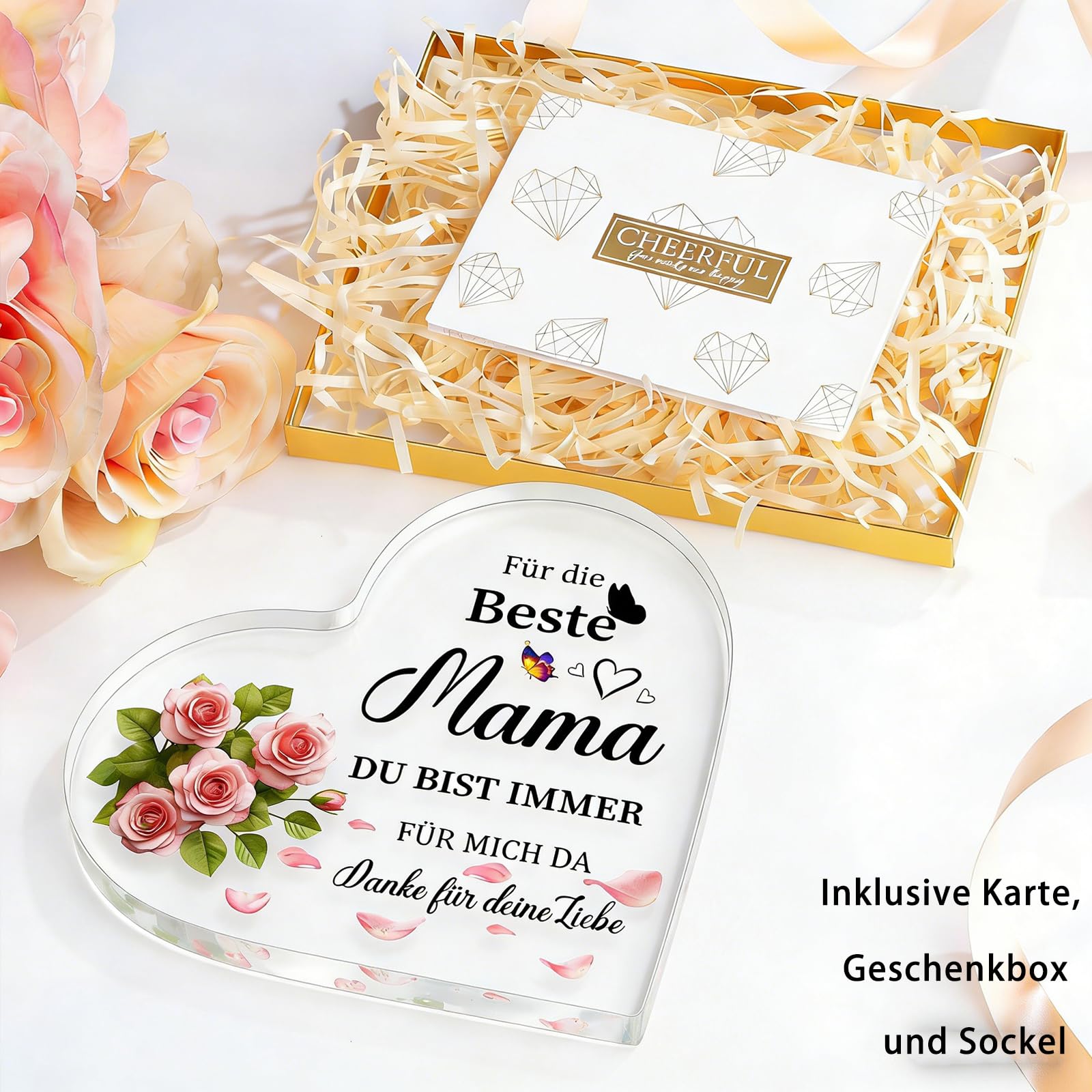 Geburtstagsgeschenk für Mama Geschenk, Geschenke für Mama, Muttertagsgeschenk für Mütter von Tochter Sohn, Beste Mutter Geschenke Geburtstag Weihnachten Muttertag, Herzförmige Acryl Heimdekoration 3