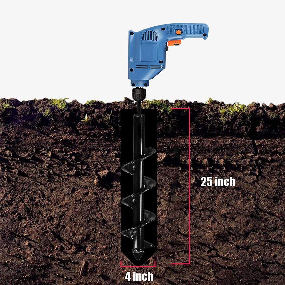 4“ X25”Auger Drill Bit for Planting, Garden Spiral Hole Drill Planter, Plants Drill bit for 3/8” Hex or Larger Drill: Kitchen & Dining