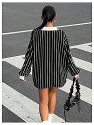 SOLY HUX Women's Oversized Tees Striped Letter