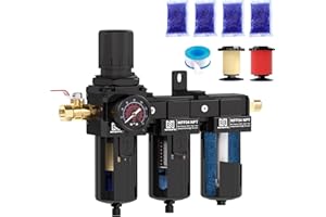 NEWPO 1/2" NPT 3 Stage Air Drying System,Air Dryer for Compressor with 5＆0.01 Micron Filter Cartridge，Desiccant Dryer & Air Regulator, Metal Bowl Semi-Auto Drain