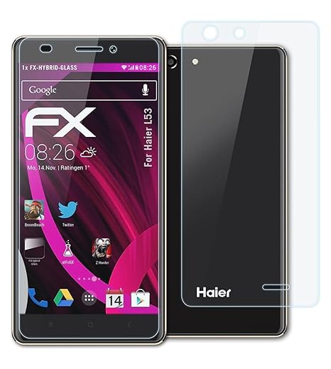 atFolix Glasfolie kompatibel mit Haier L53 Panzerfolie, 9H Hybrid-Glass FX Schutzpanzer Folie (1er Set)