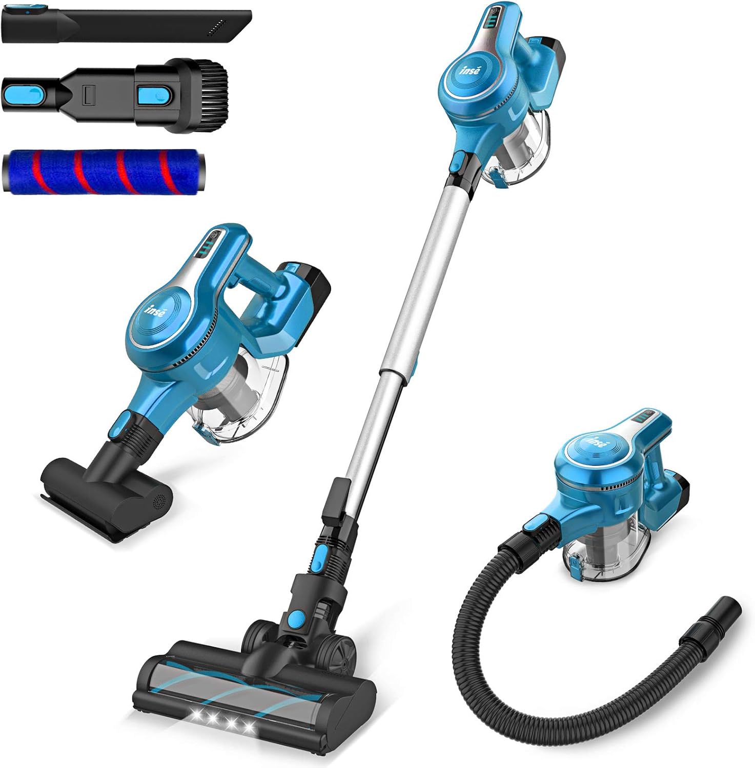 INSE Aspirateur Balai sans Fil sans Sac, Aspiration de Puissance 23KPa, Aspirateur Multifonction