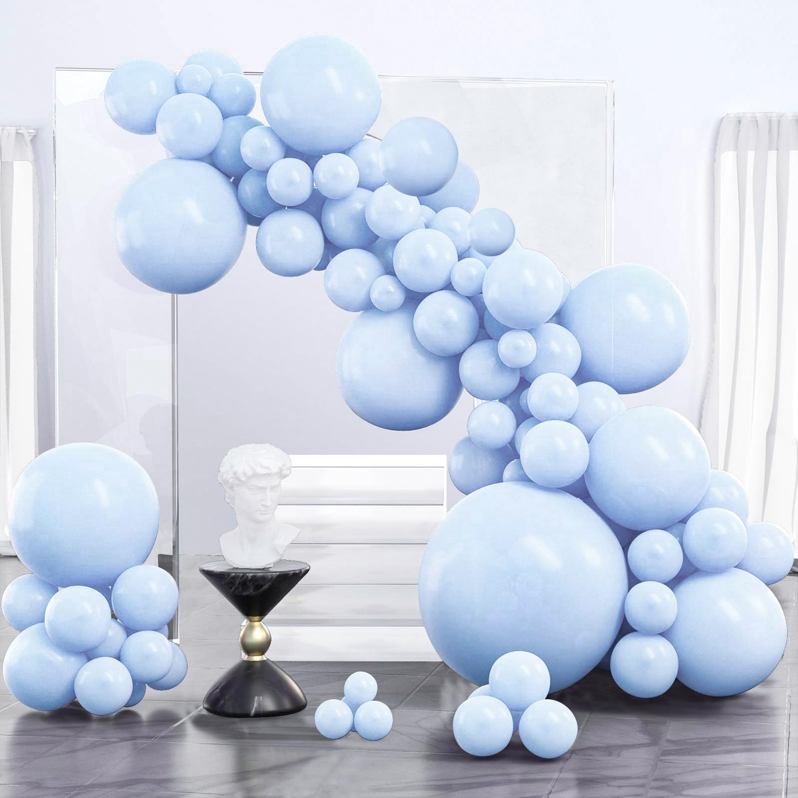 Photo 1 of PartyWoo Baby Blue Balloons 127pcs Different Sizes of 36 18 12 10 5 Inch Light Pastel Sky Aqua Blue Balloon Arch Kit Garland for Graduation Baby Shower Gender Reveal Easter Party Decorations Blue-Q13