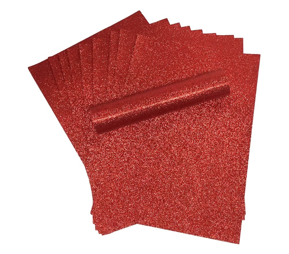 Syntego A4 Glitter Paper Sparkly Soft Touch Non Shed Thick 150gsm / 40lb Paper 10 Sheets (Red)