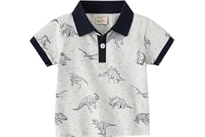 WoHaHa Little Boys Summer Polo T-Shirt Toddler Baby Boys Short Sleeve Dinosaur Print Tops Tee Cotton Pullover Shirt Outfits