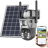 SANSCO 4MP Wireless Solar Security Cameras, WiFi Cameras Outdoor for Home Security, 360° PTZ Surveillance Camera with Dual Lens, Night Vision, 2-Way Audio, PIR Motion Detection (Gray)