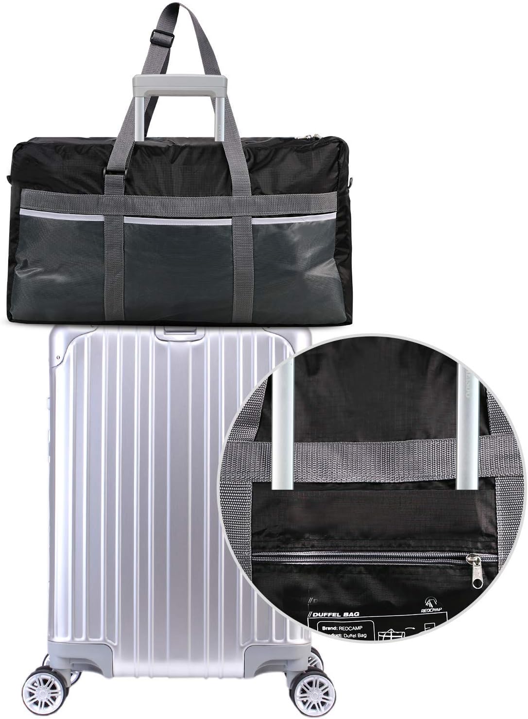 REDCAMP Foldable Travel Bag, 75L Large Sports Bag, Packable Duffle Bag, Lightweight Waterproof Duffel Holdall Bag for Men Women Black - Image 4