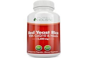 Purely Holistic Red Yeast Rice 1200mg with CoQ10 & Flush Free Niacin 60 Vegetarian Capsules - Non Irradiated, Citrinin Free
