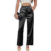 Women's Wide Leg Satin Silky Casual Dress Cocktail Party High Waist Pants