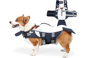 JizahPET Dog Life Jacket,Cartoon Shark Pattern,Pet Floatation Safety Vest Adjustable Swimsuit with Rescue Handle and D Ring,for Swimming and Boating Small, Medium, Large Dogs (X-Large)