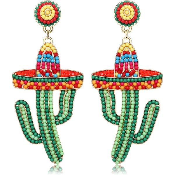 Beaded Sombrero Earrings: Fiesta Cinco De Mayo Jewelry - India