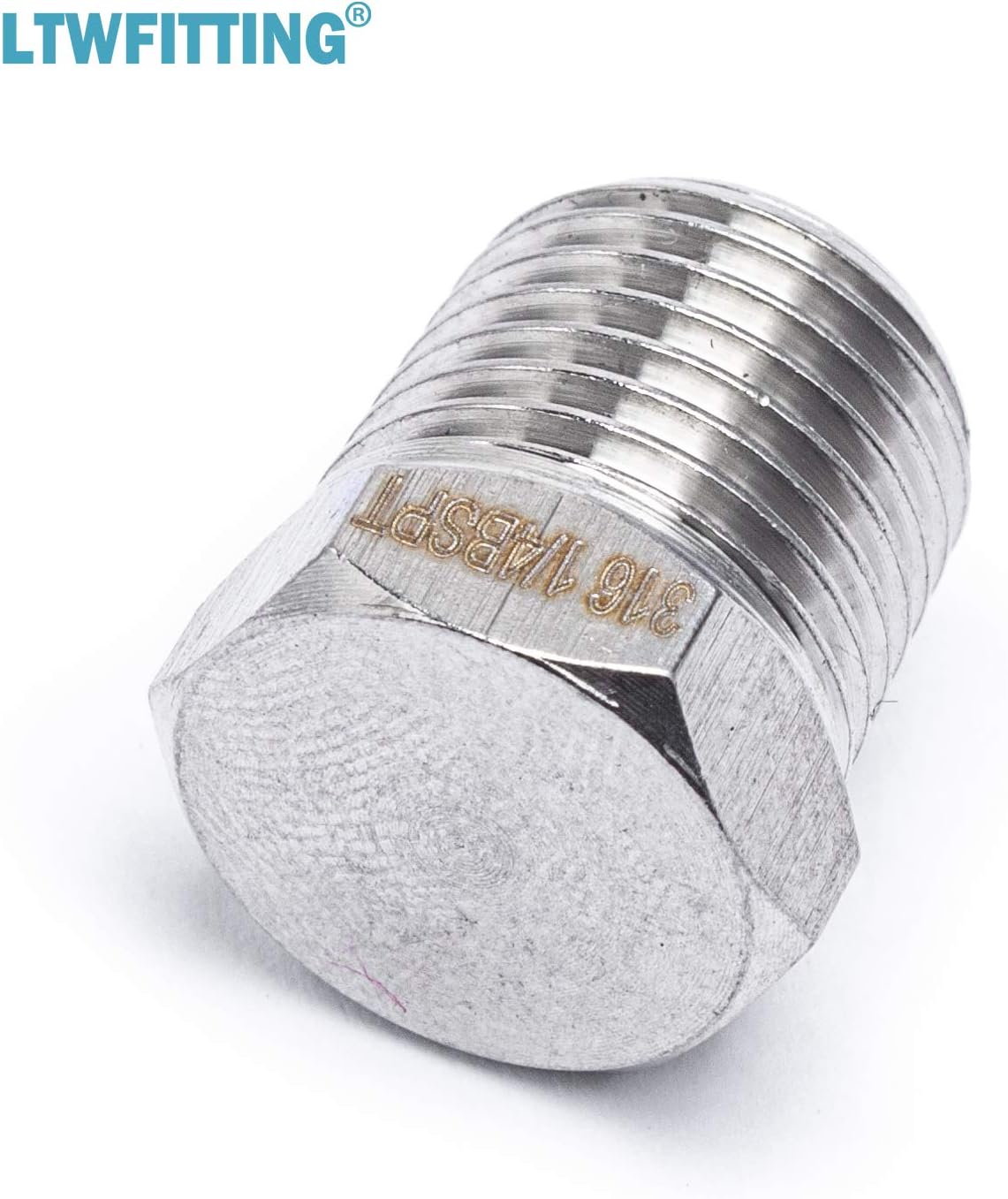 LTWFITTING Stainless Steel 316 Pipe Hex Head Plug Fittings 1/4-Inch Male BSPT Air Fuel Boat (Pack of 5), Silver, 6.35mm - Image 4