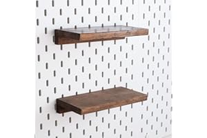 SEMPOMA 2-Pack Medium Wooden Pegboard Shelves - 8''x4'' Compatible with IKEA Skadis Pegboard, Walnut Stain Wall Shelves