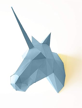 Trophäe Tier Kopf Einhorn Papier Origami 3d Himmelblau