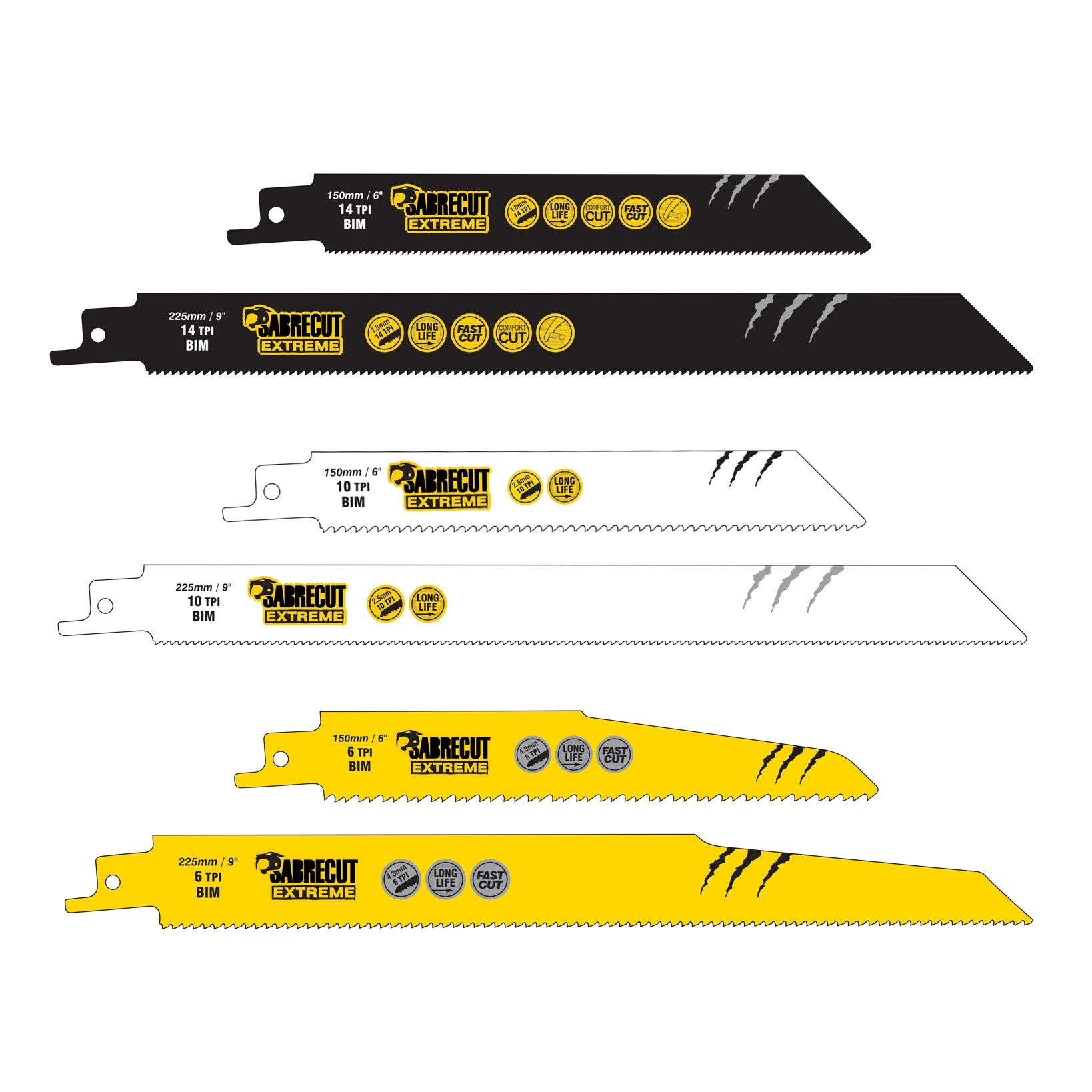 6 x SabreCut SCRSKM6 Mixed S610DF S922BF S922HF S1110DF S1122HF S1122BF Fast Wood and Metal Cutting Reciprocating Sabre Saw Blades