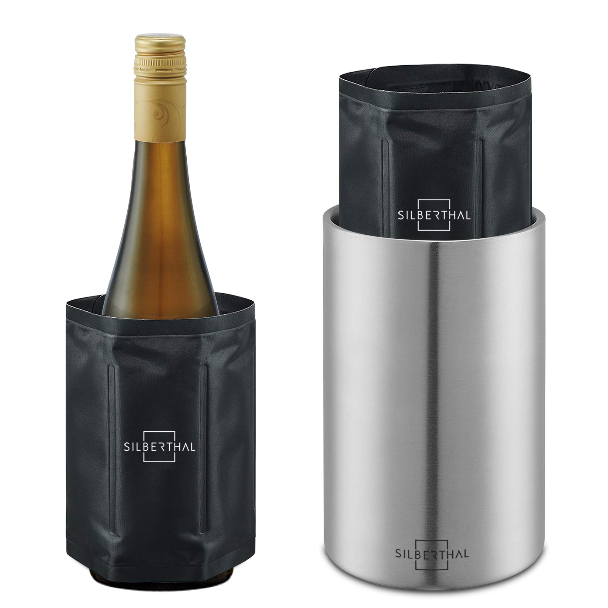 SILBERTHAL Wine Cooler Stainless Steel Double-Walled - Active Cooling with Cooling Cuffs - Ideal for White Wine and Rose