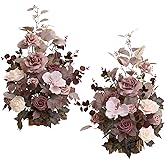 Ling's moment 17.5" Tall Free Standing Artificial Flowers Arrangements 2 pcs Wedding Aisle Runner Chair Decorations Dusty Rose & Mauve Centerpieces for Ceremony Reception Rose Floral Party Outdoor