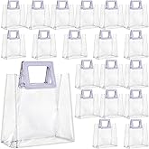 mekueeex 20 Pack Clear Gift Bag with White Handles Transparent PVC Gift Wrap Bags Plastic Tote Bag Reusable Shopping Bags for Bridal Party,Wedding,Baby Shower,Birthday Party 7 x 8 x 4 Inch