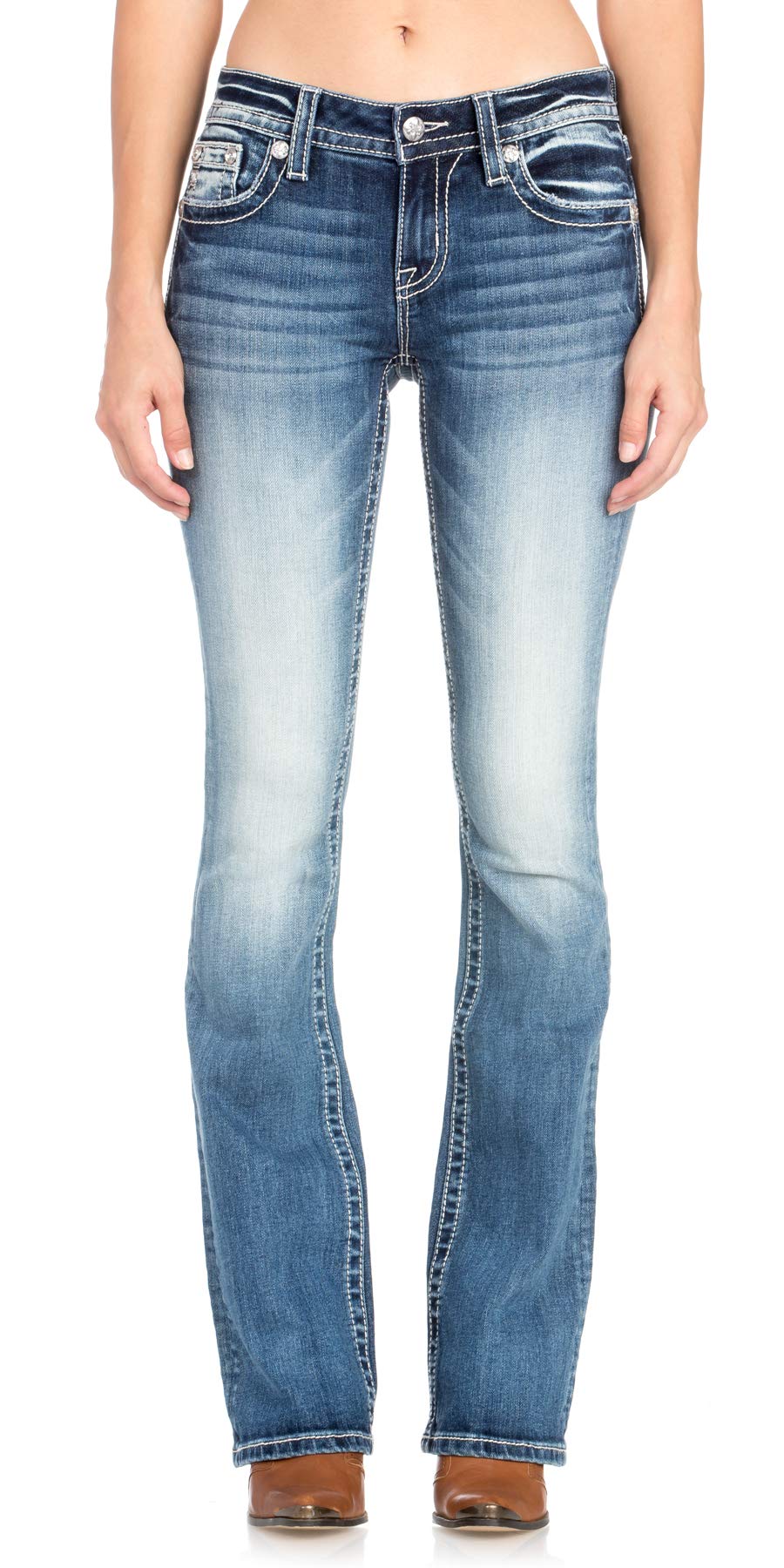 Miss Me Women's Cow Hide Horseshoe Bootcut Jeans in Dark Blue - Fifth Degree