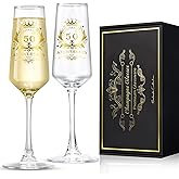 ROXBURGH 50th Wedding Anniversary Champagne Flutes Present Rhinestones Studded, 50th Anniversary Decorations 7 OZ Crystal Champagne Glasses Set of 2, Wedding Present, Couples