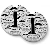 Caroline's Treasures CJ2009-ICARC Letter I Moustache Initial Set of 2 Cup Holder Car Coasters Absorbent Sandstone Coasters for Car Cup Holders Gifts for Men or Women, Large, Multicolor