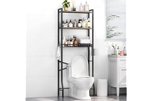 Kalrin Over-The-Toilet Storage Rack, 3-Tier Bathroom Organizer Shelf Over Toilet with Shelf and Basket, Freestanding Space Saver Bathroom Shelves Above Toilet for Room (Light Gray)