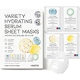 #OOTD Face Mask Korean Skincare for Dry Sensitive Skin | Hydrating, Revitalizing, Calming, Collagen, Ceramide, Cica, Vitamin C Serum Sheet Masks (12EA)