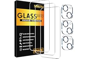 SIBEITU 3 Pack Screen Protector for iPhone 15 with 3 Pack Camera Lens Protector, 6.1 Inch HD Clear 9H Hardness Tempered Glass
