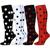 SATINIOR 4 Pairs Knee Long High Socks Polka Dot Knee Stocking for Halloween Accessories Holiday Outfits(Classic Colors)