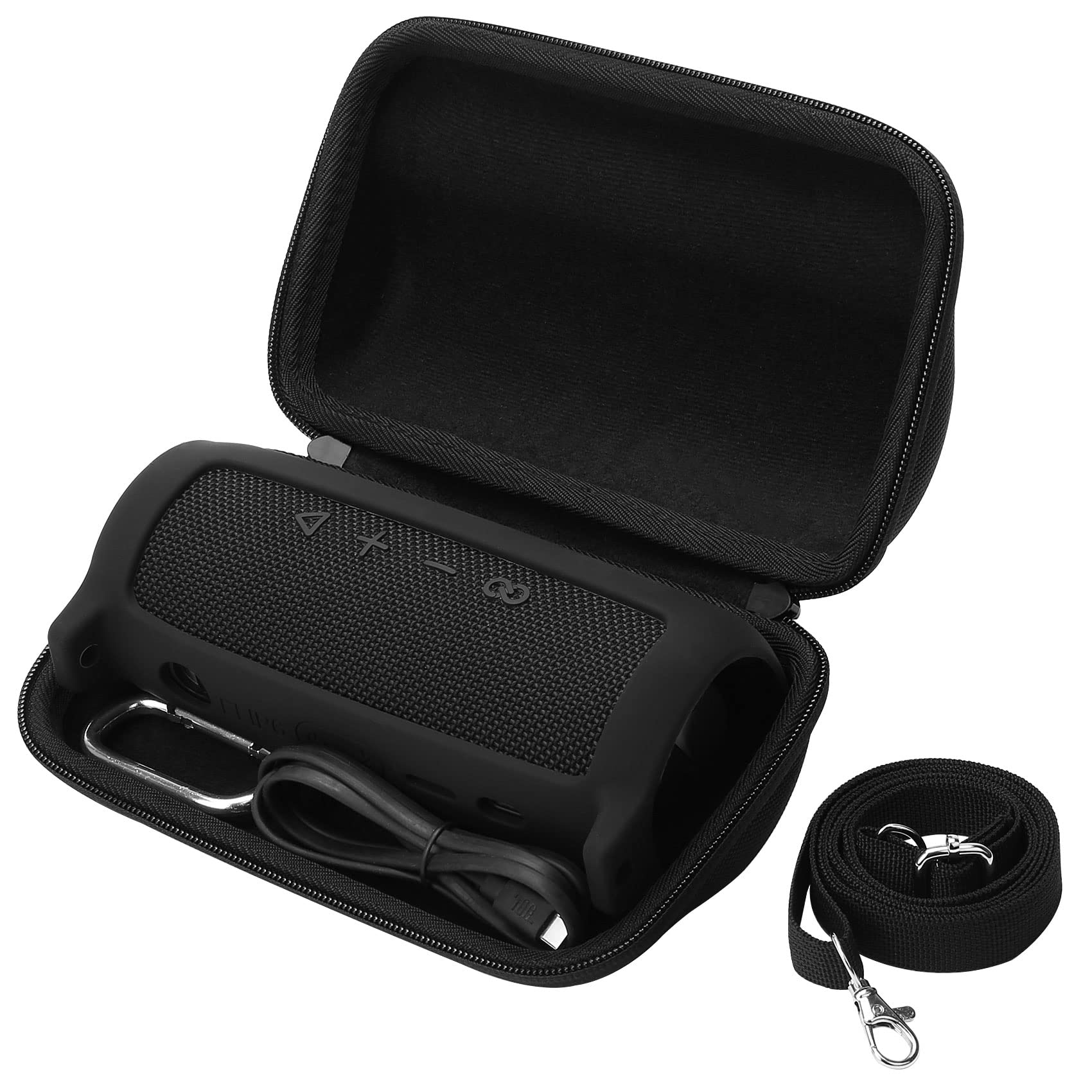 Khanka Hard Travel Case with Silicone Cover for JBL Flip 6 Flip6 Portable Bluetooth Speaker. (Case+silicone cover,Black)