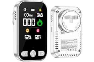 Gedsffati 4in1 Plug in Carbon Monoxide Detector & Combustible Natural Gas Detectors Combination Builti-in Battery HD Screen [CO Gas Temp Humidity Sensor] for Home Hotel Travel (1 Pcs,HD12-CG, White)