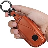 Tukellen for BMW Key Fob Cover Leather with Keychain Compatible with BMW 2023 2024 2025 New 5/7 Series 740i 760i X1 X5 X6 X7 XM IX IX3 I5 I7 etc Smart Remote-Brown