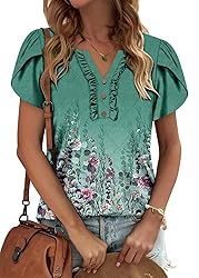 KISSMODA Women's Tunic Tops Casual V Neck Short